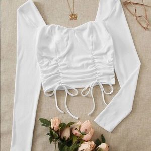 Drawstring Ruched Front Bustier Crop Top